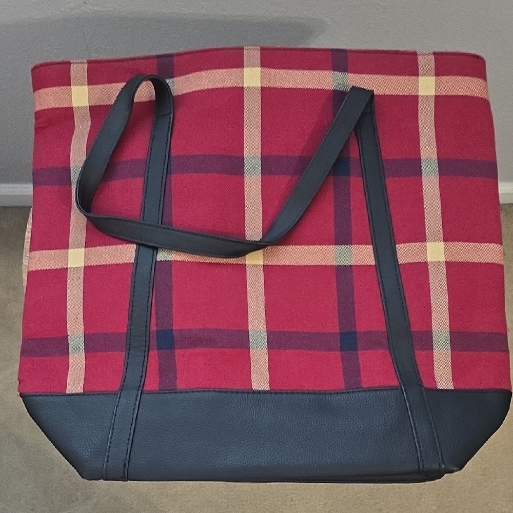 Joy & Iman Burgundy and Black Plaid Tote - Picture 2 of 9